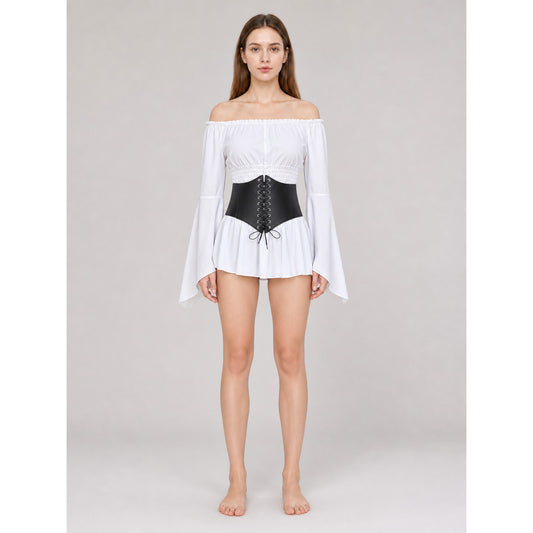 Off-the-Shoulder Blouse with Belt, Vintage Style