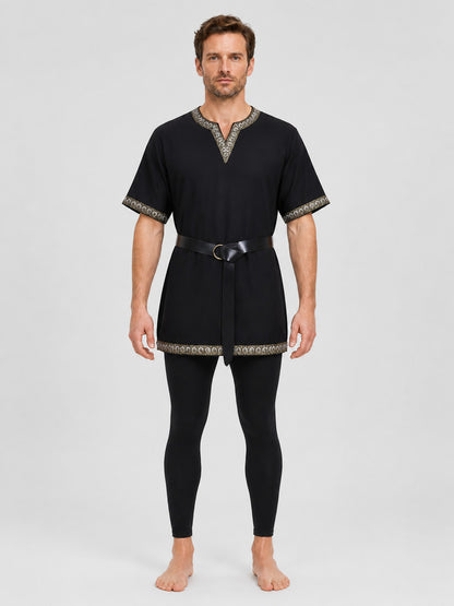 Retro V-Neck Top with Belt and Trim on-model view