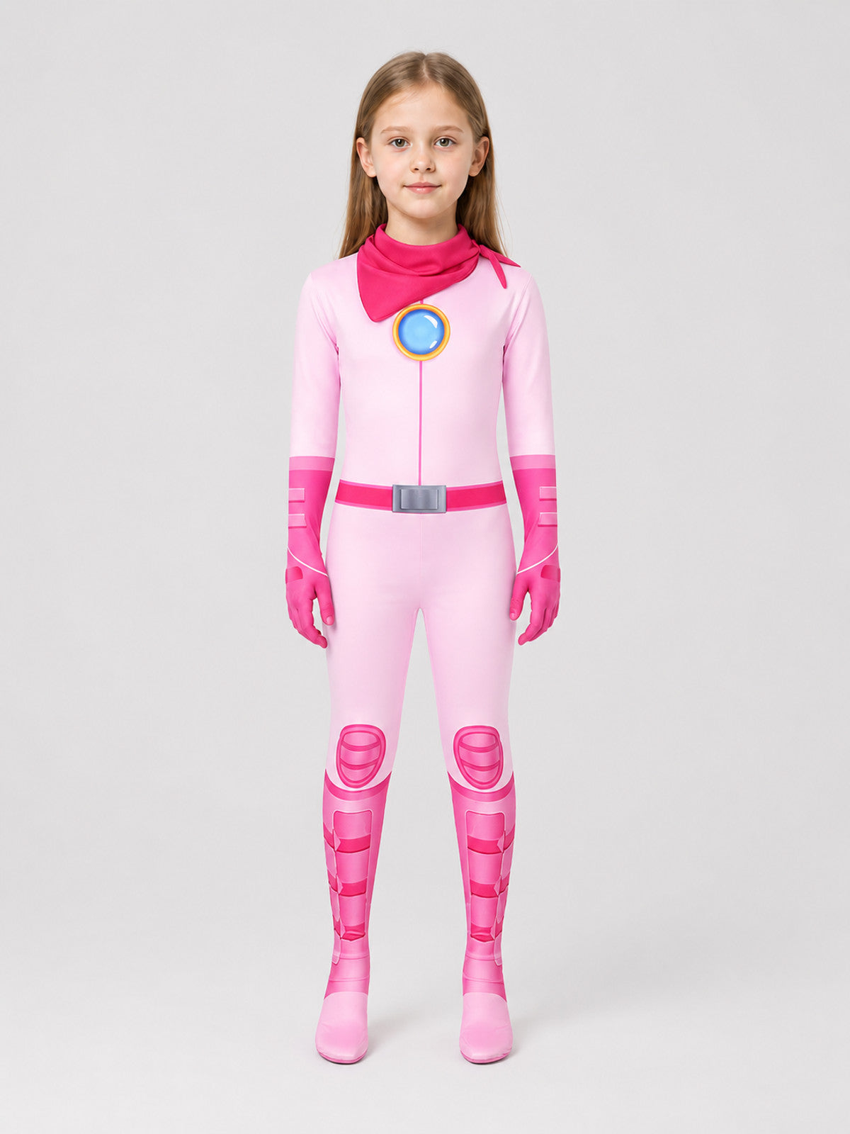 Princess Peach Super Mario Cosplay Costume, Jumpsuit on-model view