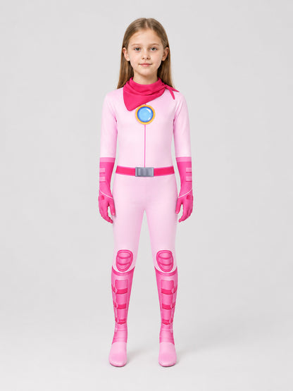 Princess Peach Super Mario Cosplay Costume, Jumpsuit on-model view