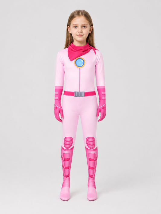 Princess Peach Super Mario Cosplay Costume, Jumpsuit on-model view