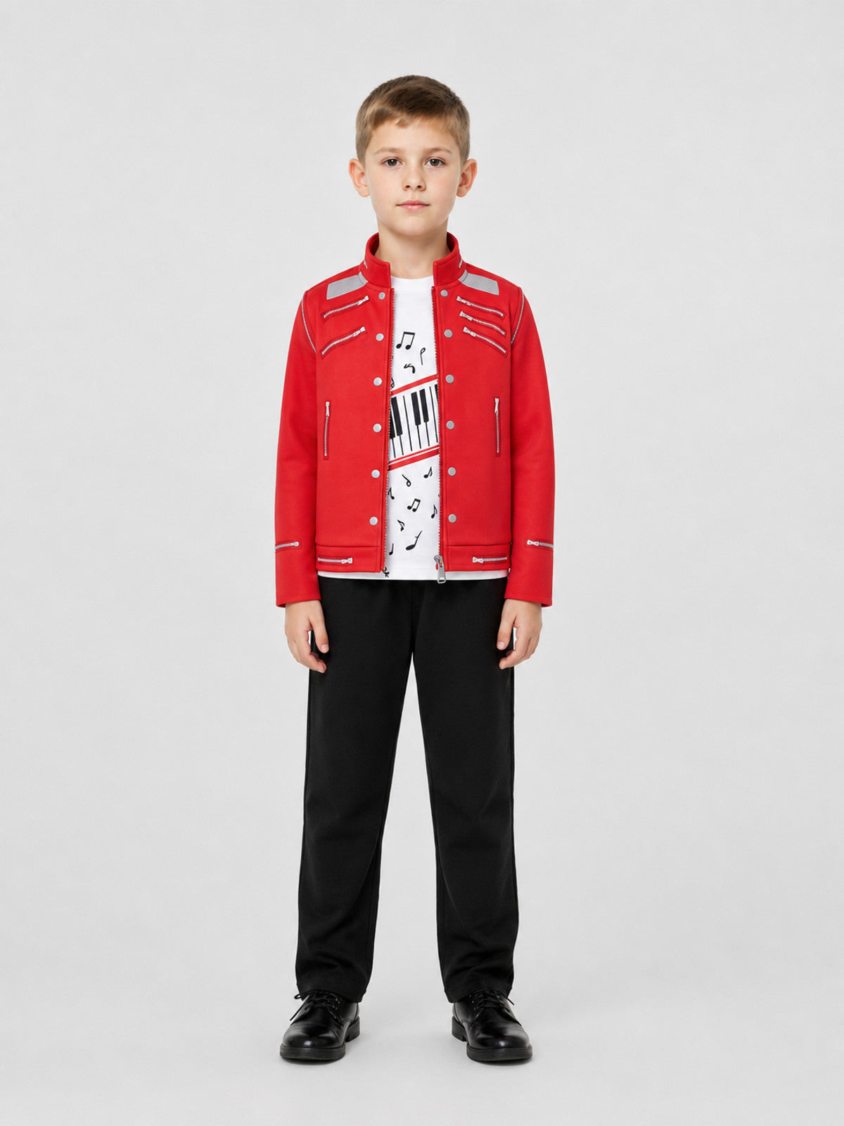 Children’s Michael Jackson-style costume, red jacket, 3-piece on-model view