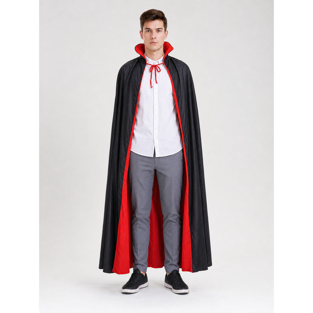 Black-and-Red Hooded Costume Cloak