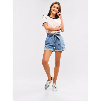 High-Rise Denim Shorts with Tie Waist