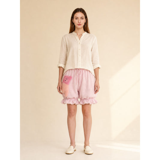 These bloomers shorts are styled in a cute, playful way and are suitable for everyday outfits and relaxed lounging at home. The design features a loose, rounded silhouette that recalls classic bloomer bloomers, while the high elastic waistb