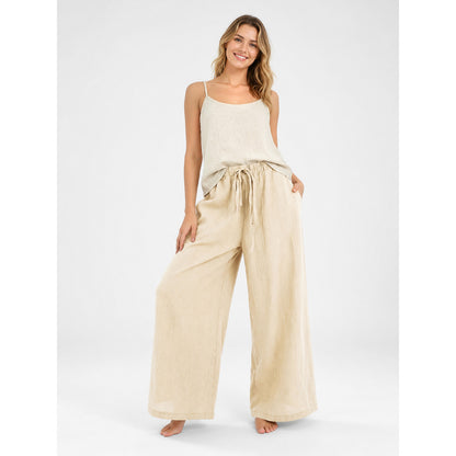 Wide-Leg High-Waisted Pants with Drawstring
