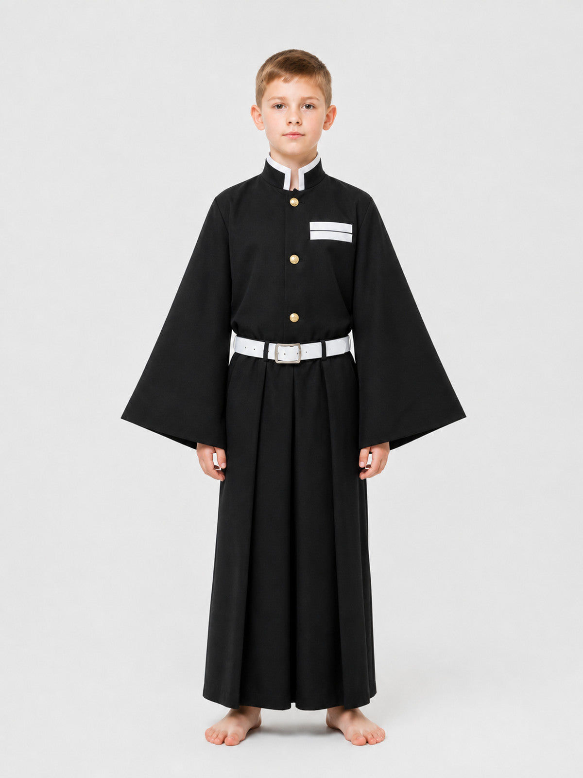 Tokito Muichiro Cosplay Costume: Top, Pants, and Belt on-model view