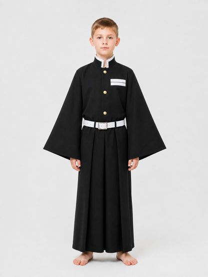 Tokito Muichiro Cosplay Costume: Top, Pants, and Belt on-model view