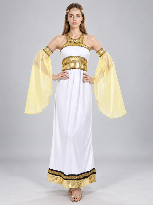 Antique-Style Costume with Yellow Sleeves on-model view