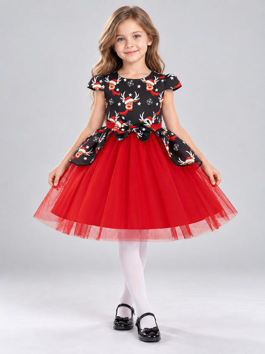 Kids' Holiday Dress with Christmas Print
