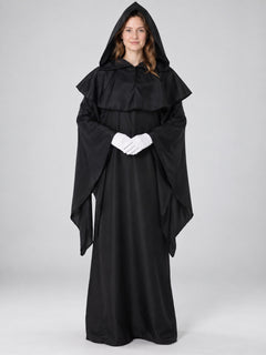 Black Wizard Costume with Hood and Gloves