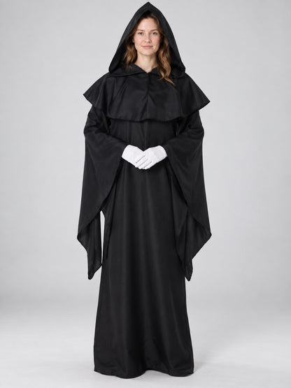 Black Wizard Costume with Hood and Gloves