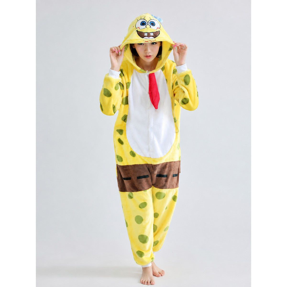 Hooded Printed Pajama Jumpsuit on-model view