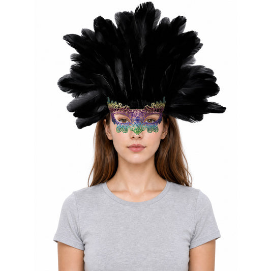 Carnival Feather Headpiece with Mask