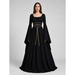 Elegant Floor-Length Dress with a Square Neckline and Flared Sleeves
