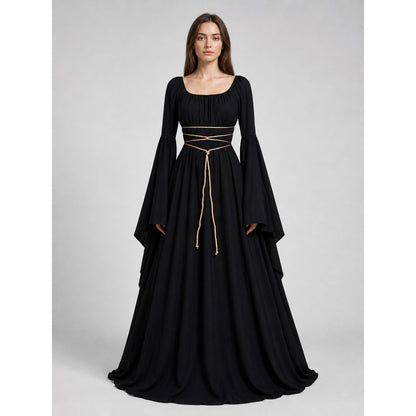 Elegant Floor-Length Dress with a Square Neckline and Flared Sleeves on-model view