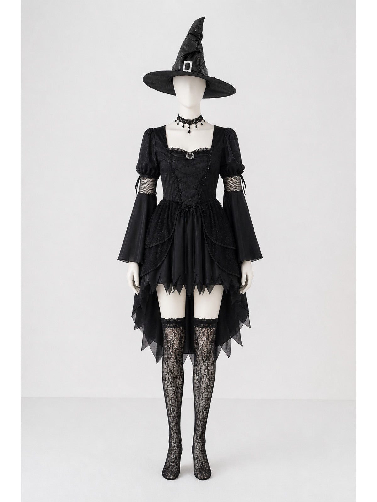 Witch Costume: Dress, Hat, Choker, and Stockings main product view