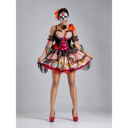 Halloween Costume Set: Dress with Cape, Skeleton Print