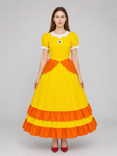 Yellow carnival costume with a crown and a full skirt