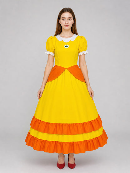Yellow carnival costume with a crown and a full skirt