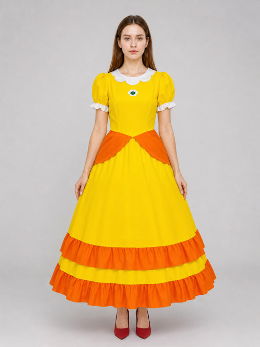 Yellow carnival costume with a crown and a full skirt