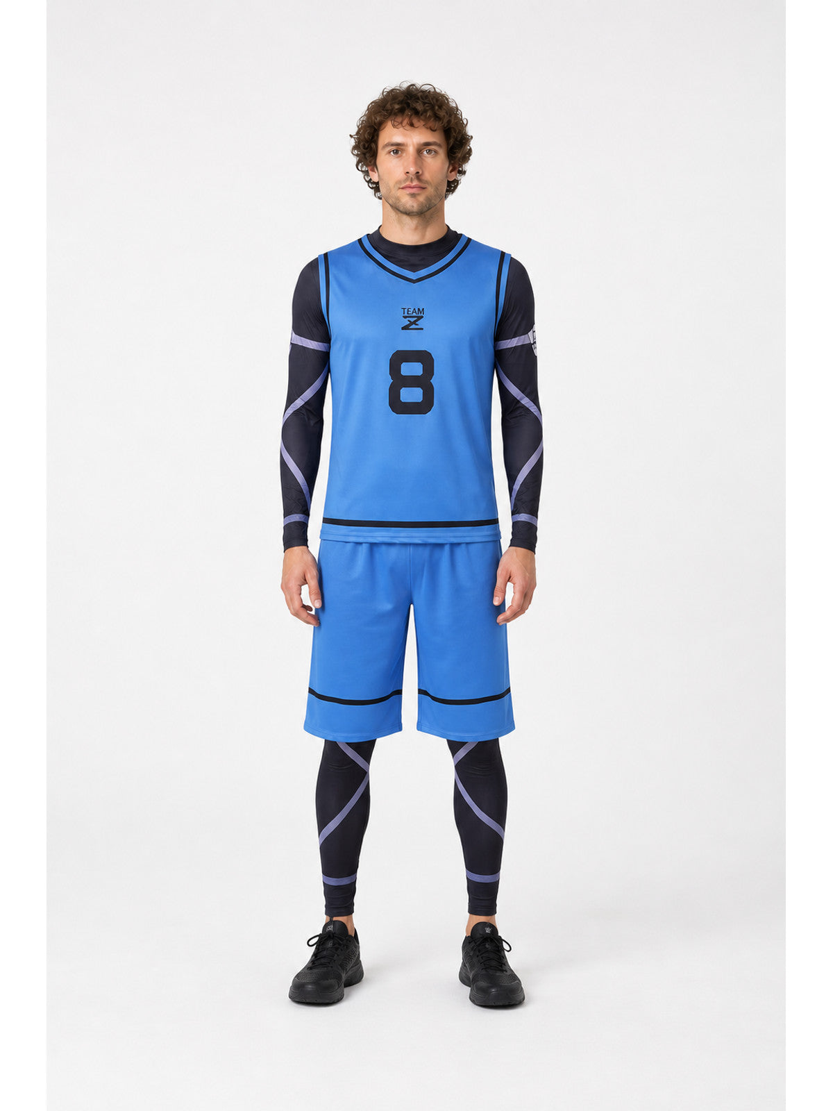 Blue Lock cosplay costume, blue, with number 8 and stripes