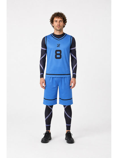 Blue Lock cosplay costume, blue, with number 8 and stripes