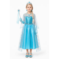 Long Elsa Costume with Sequins and Snowflakes