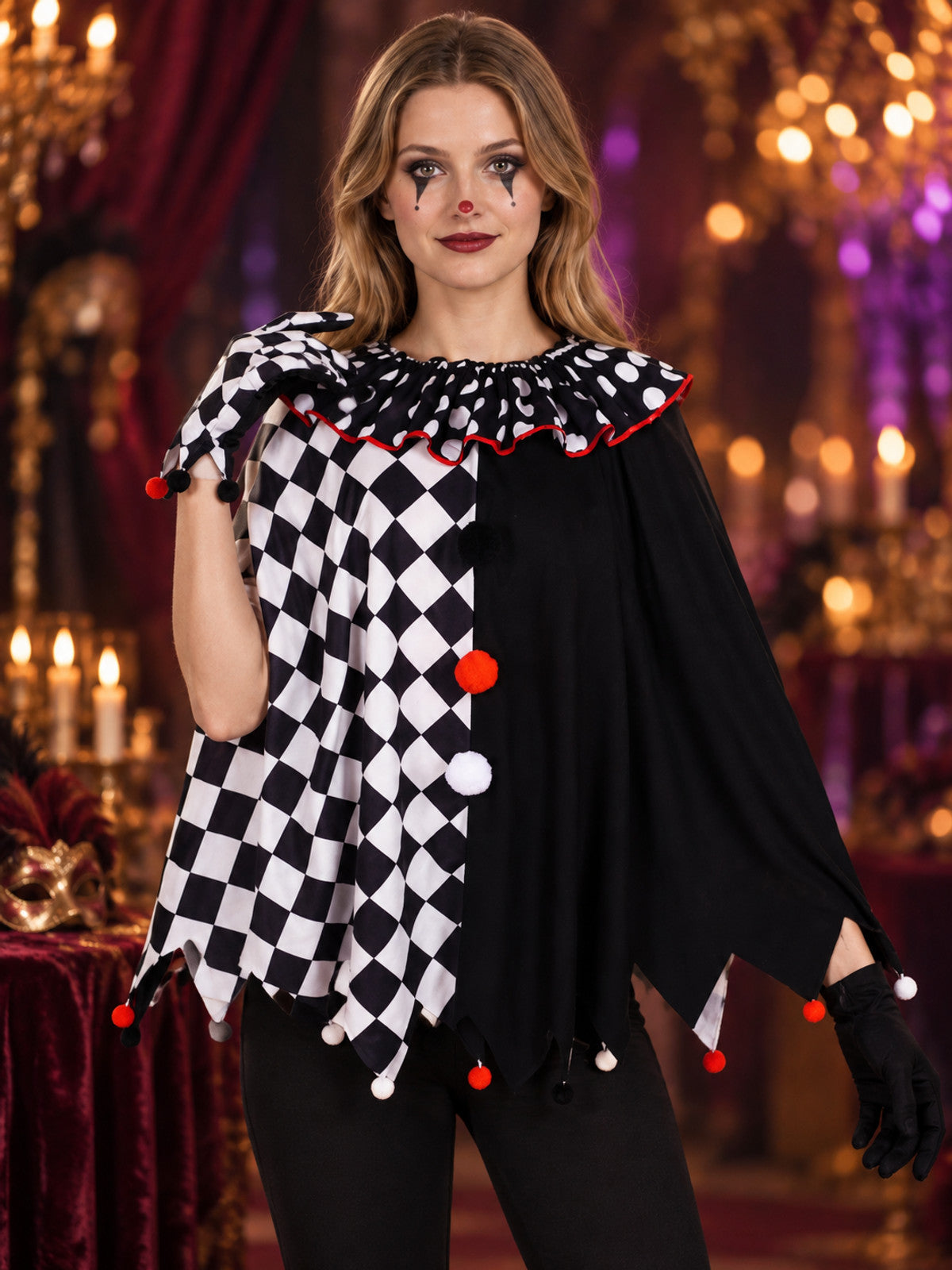 Plaid Clown Costume Carnival Cape-Cloak