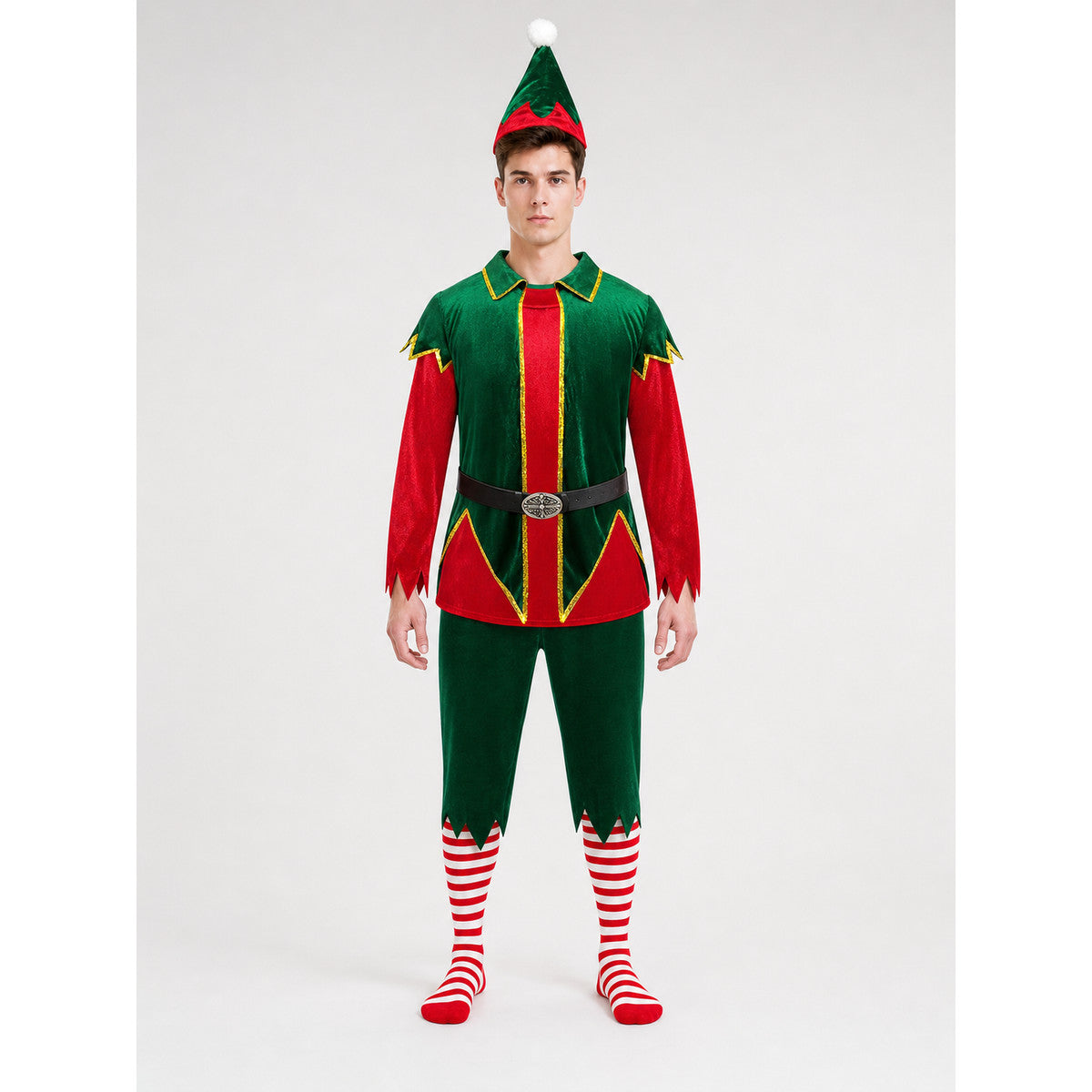 Christmas Elf Costume with Hat and Accessories front view