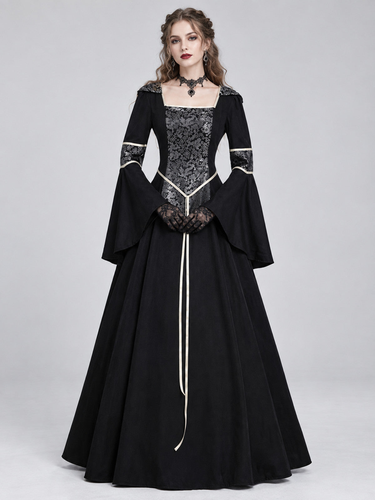 Medieval Gothic Dress with Long Sleeves