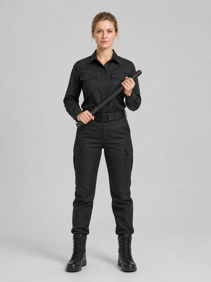Black Telescopic Baton with Non-Slip Grip on-model view
