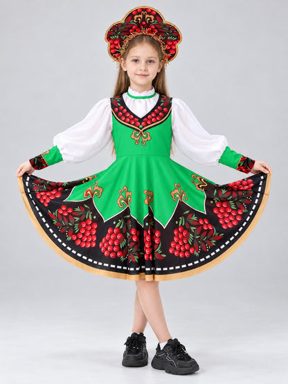 Children's Russian Folk Costume Green with Headpiece
