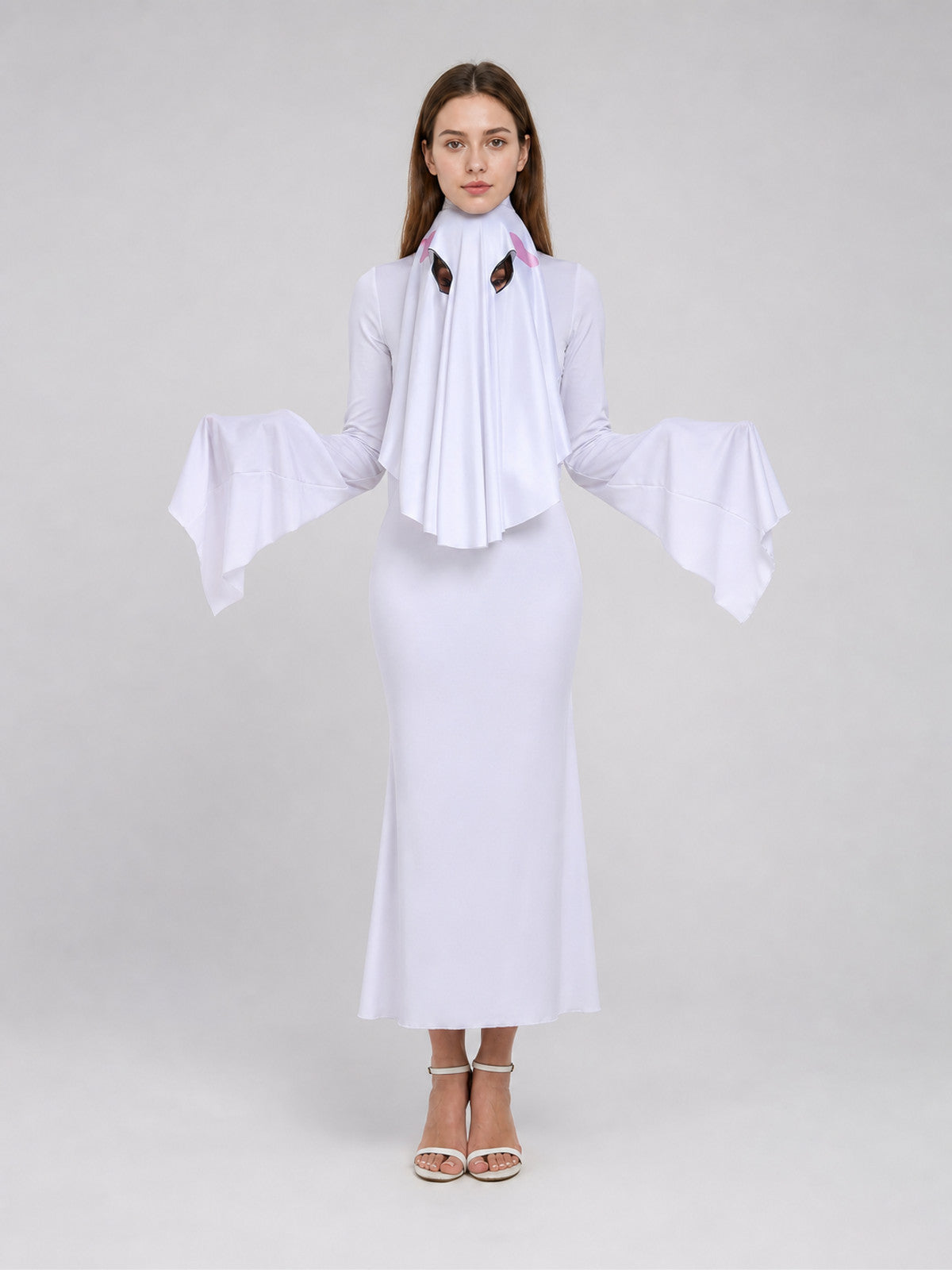 Ghost Cosplay Costume — White Hooded Dress on-model view
