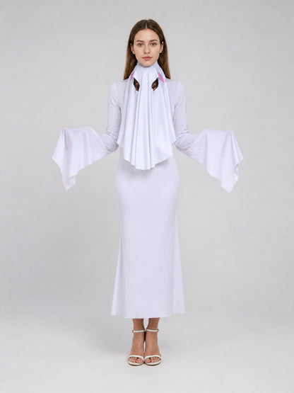 Ghost Cosplay Costume — White Hooded Dress on-model view