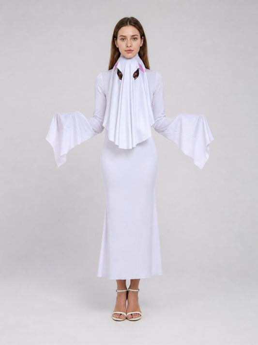 Ghost Cosplay Costume — White Hooded Dress on-model view