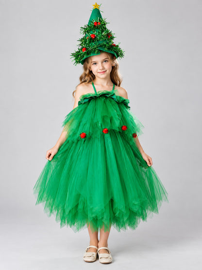 Children's Carnival Costume with Christmas Tree Hat on-model view
