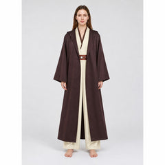 Obi-Wan Kenobi Cosplay Costume for Adults – Brown Hooded Cloak, Cream Tunic, Tabards, Sash, Belt & Pants