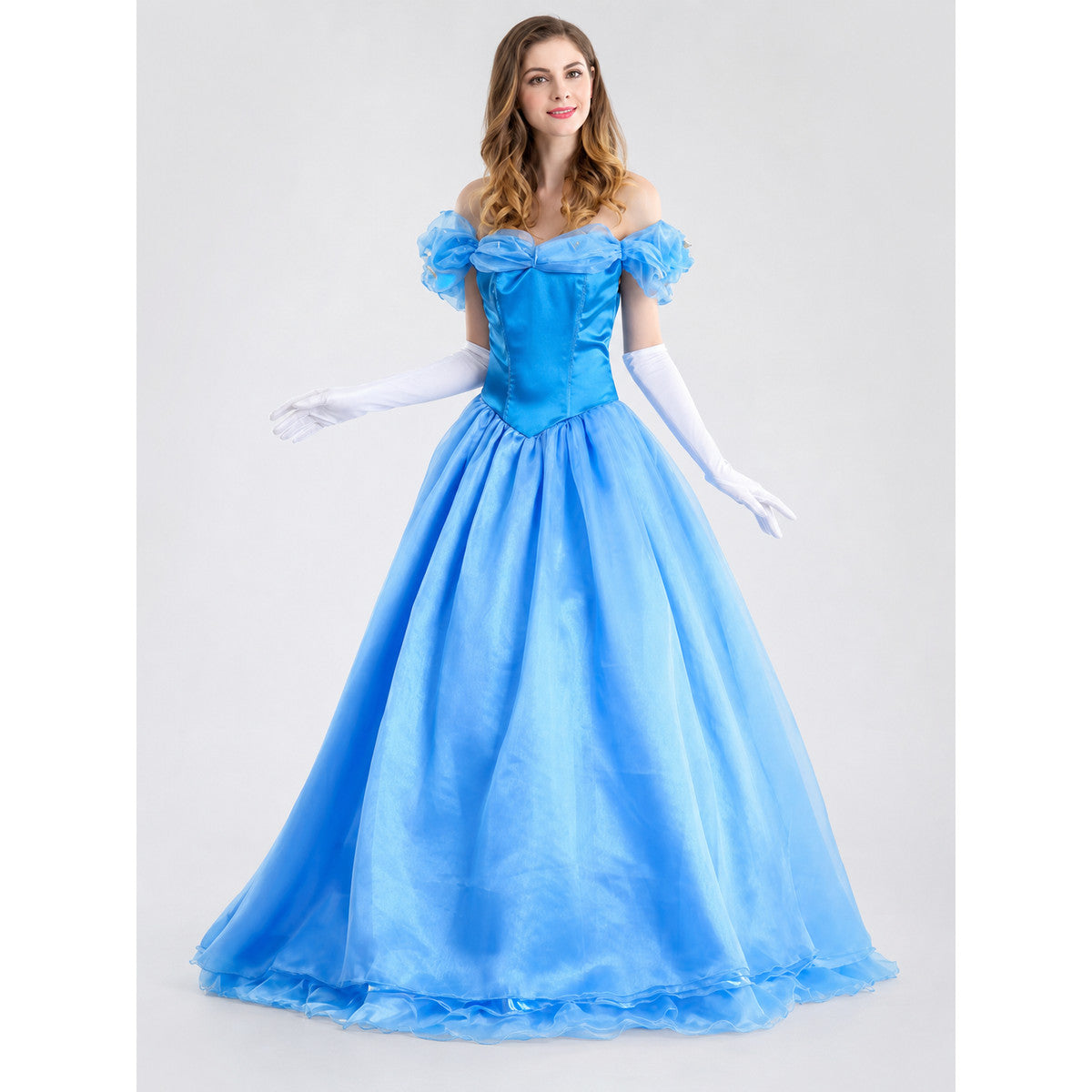 Cinderella Costume Dress with Gloves on-model view
