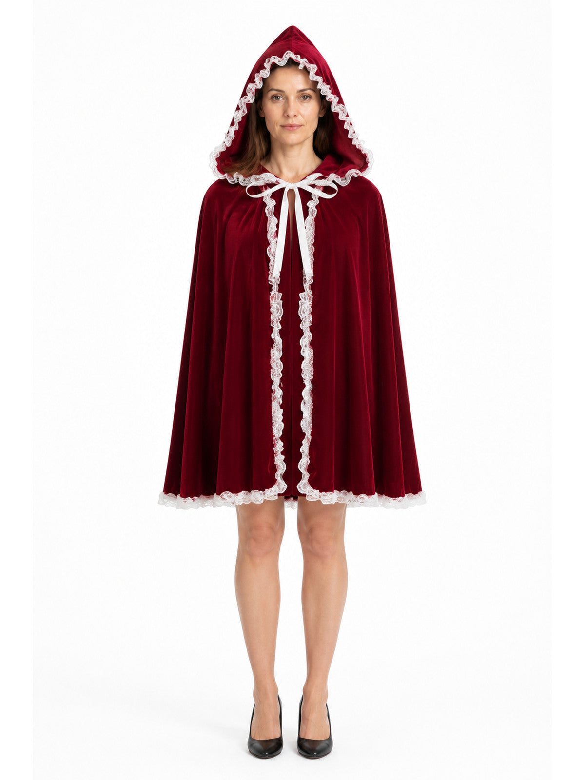 Red Hooded Cape with Lace for Halloween main product view