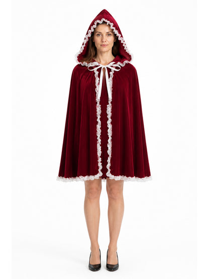 Red Hooded Cape with Lace for Halloween main product view