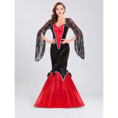 Retro Palace-Style Dress with Lace Sleeves