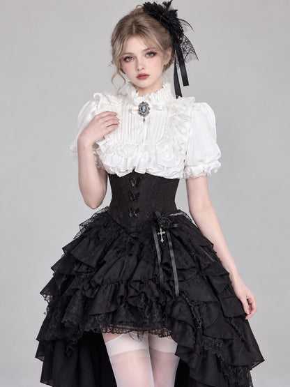 White Lolita-Style Blouse with Jabot and Lace