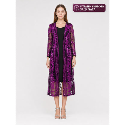 Long Sequin Dress with Sheer Hem