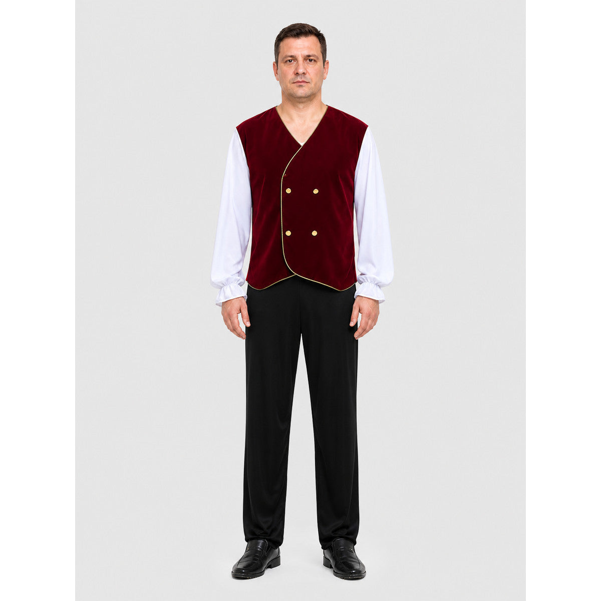 Russian Folk Stage Costume with Vest and Trousers on-model view