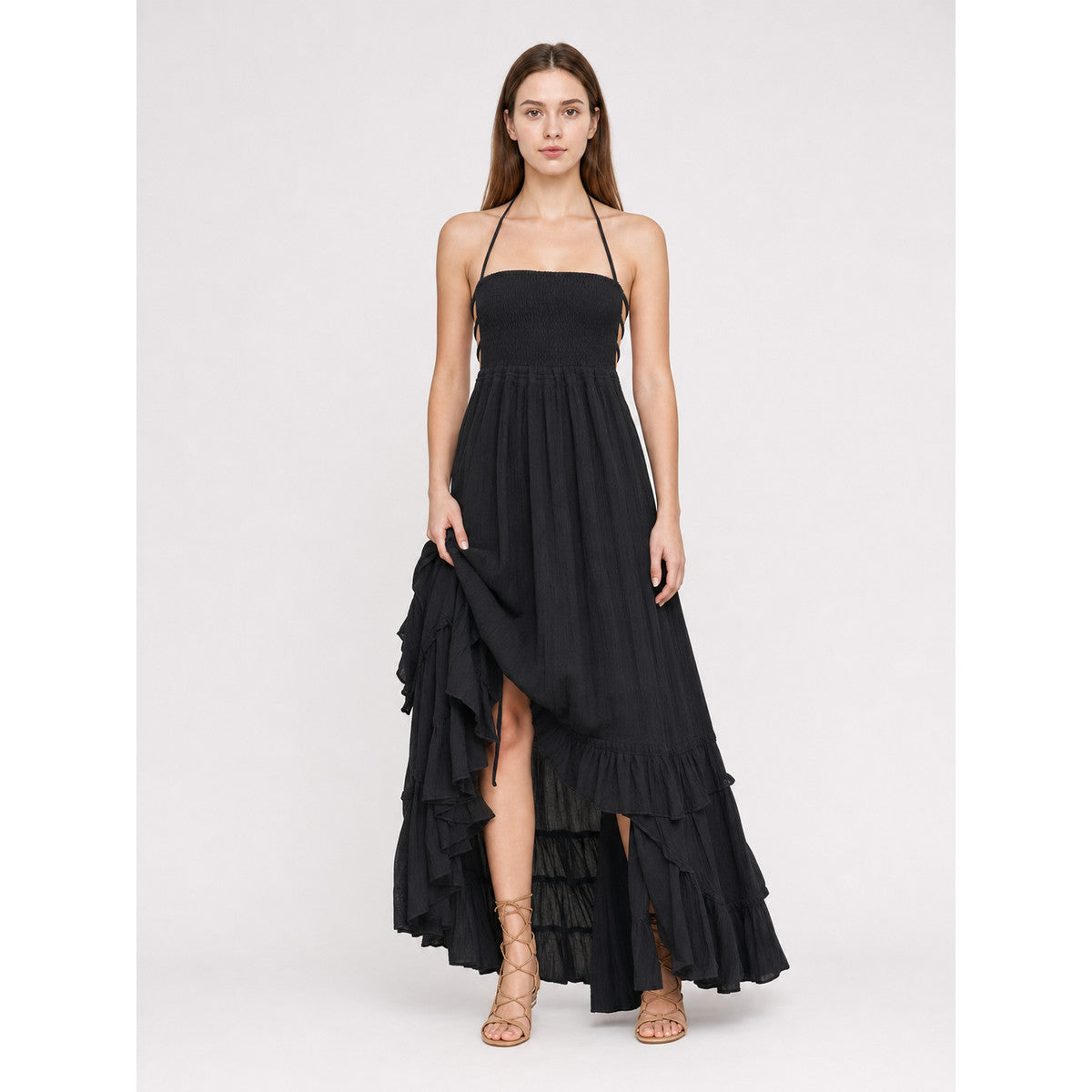 Long Boho-Style Maxi Dress with Open Back