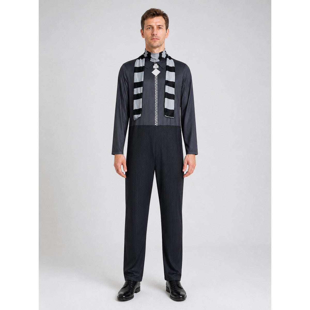 Gru from Minions Cosplay Jumpsuit Costume on-model view