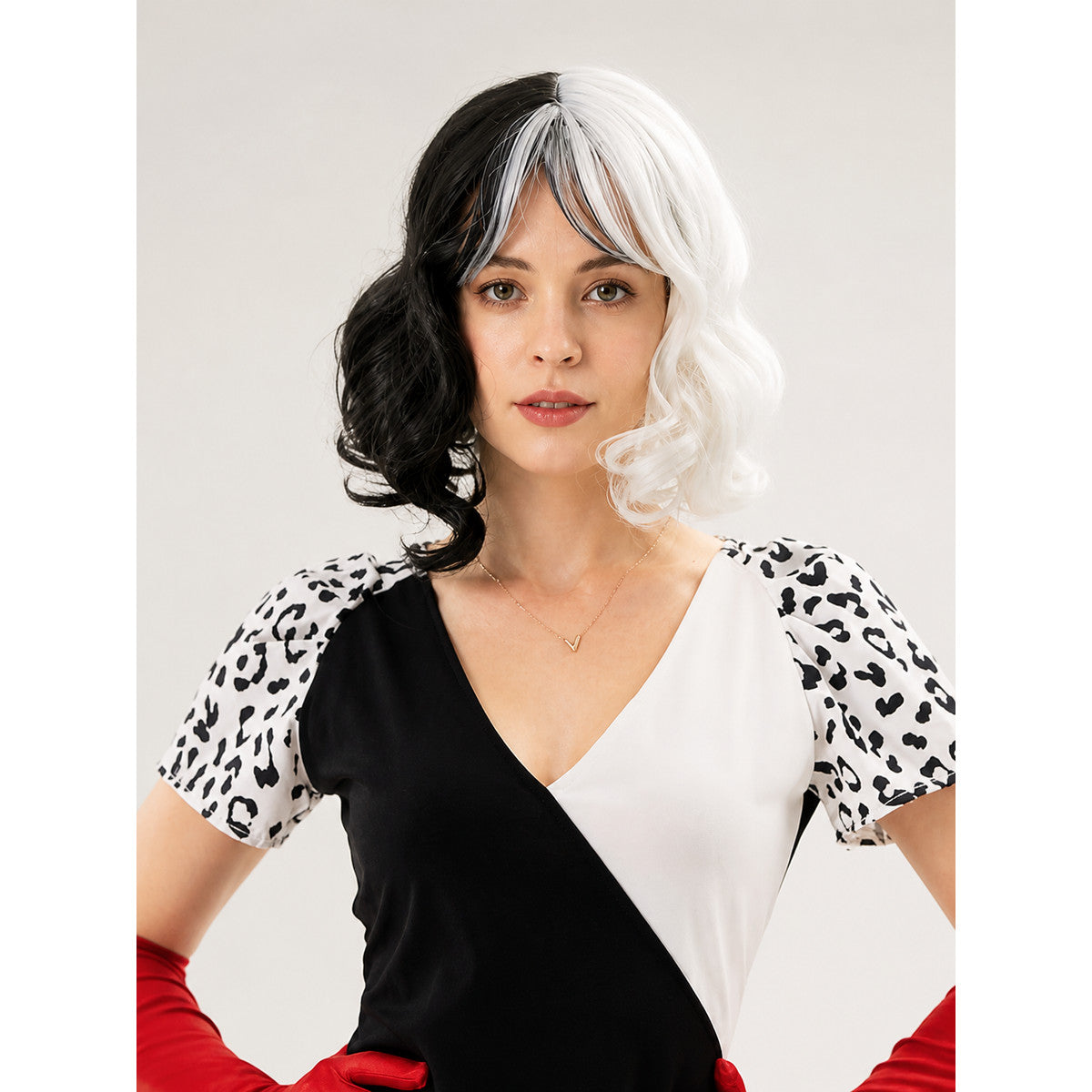 Black and White Carnival Wig with Medium-Length Curls main product view
