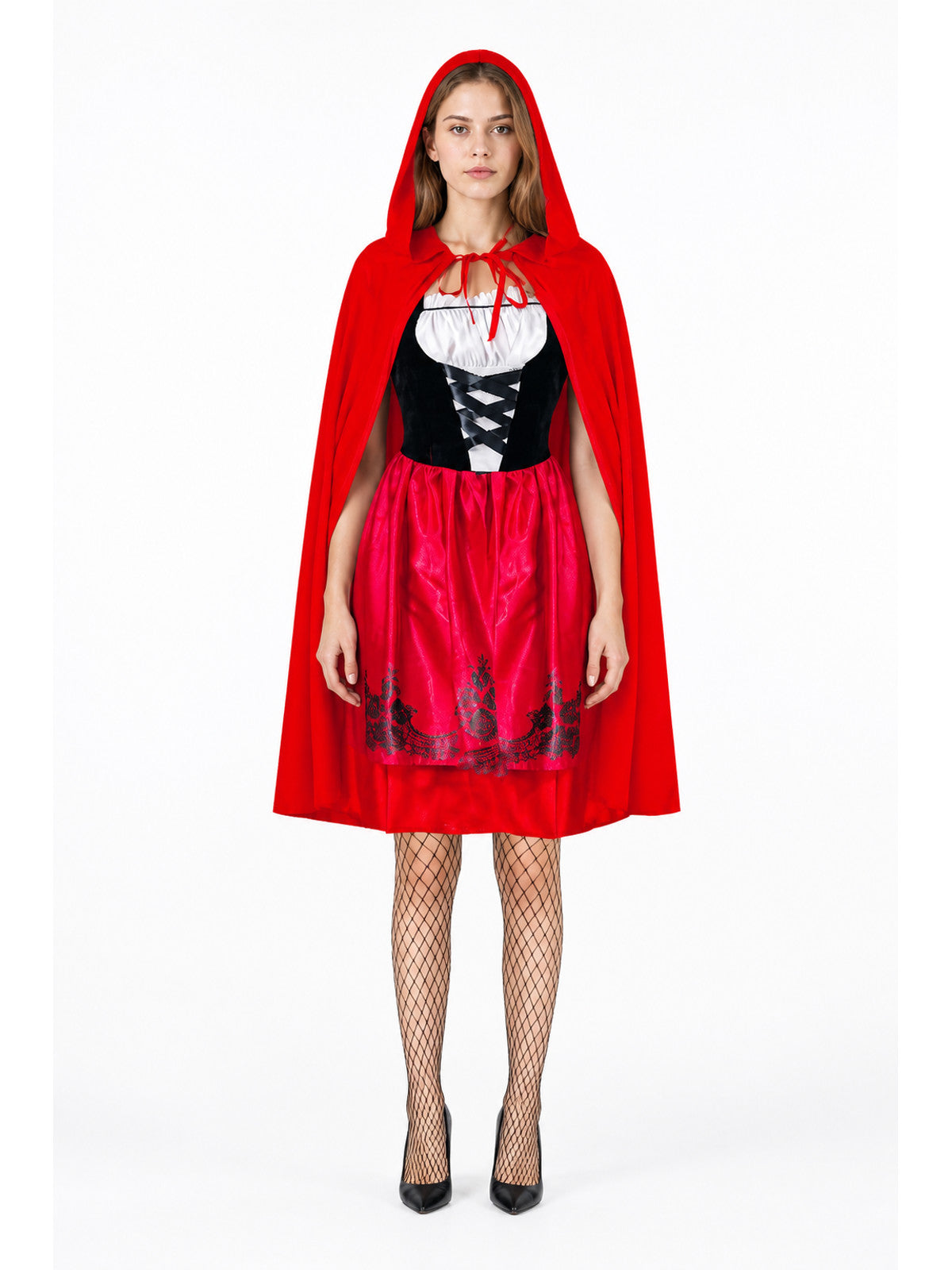 Halloween Costume with Red Hooded Cape and Dress