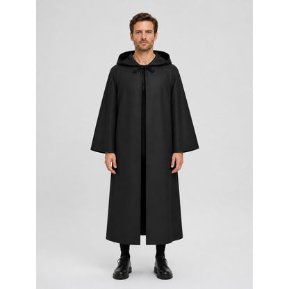 Black Long Hooded Death Cloak for Jedi Cosplay on-model view